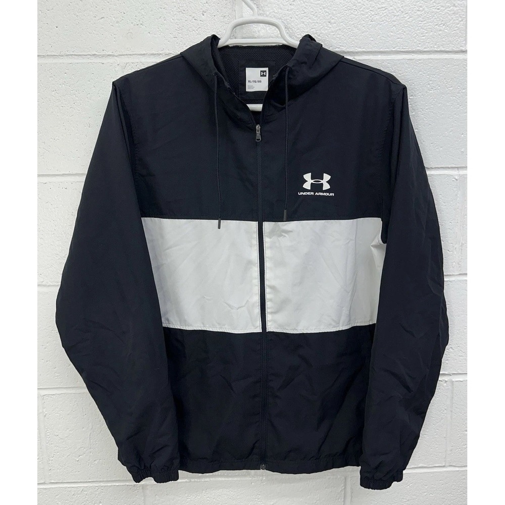 Under Armour Sportstyle Hooded Windbreaker‎ Jacket Black White / Men's XL